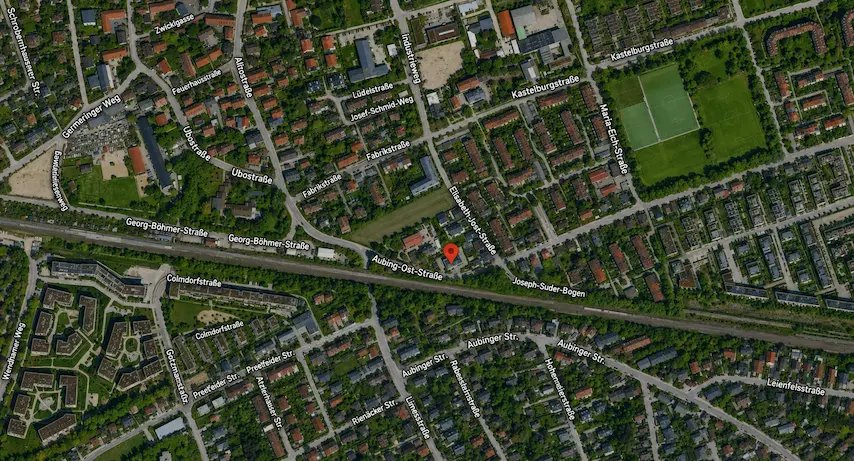 Google Maps Ausschnitt für Aubing-Ost-Straße 5, München